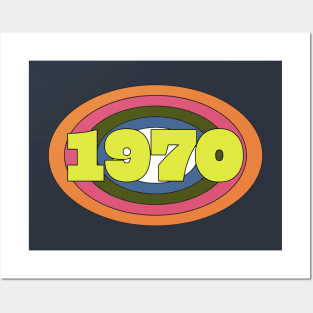 Yellow Year 1970 Rainbow Ellipse Vintage Typography Posters and Art